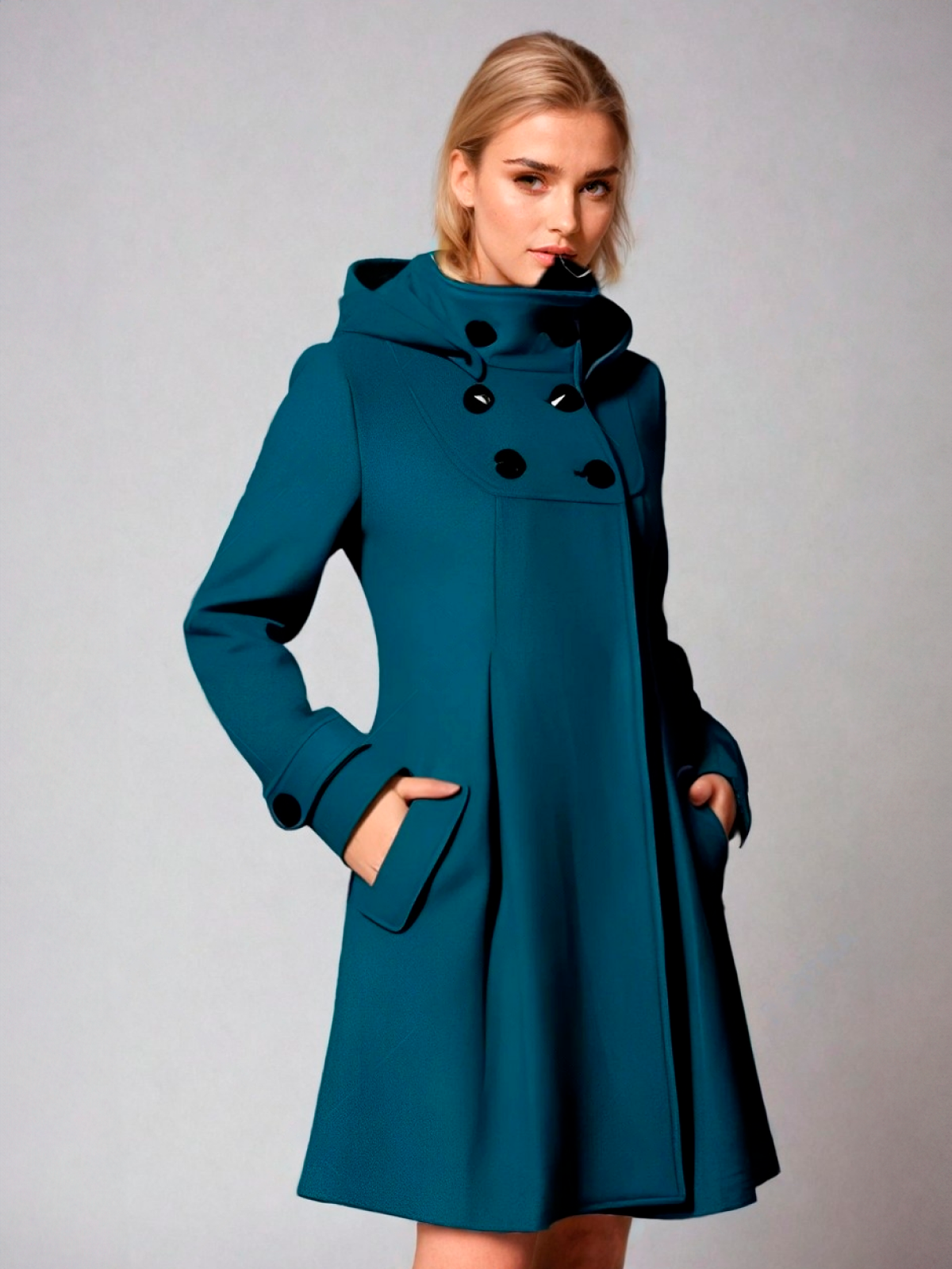 Funnel-Neck Coat in Teal – Stylish Outerwear for Casual and Smart Events