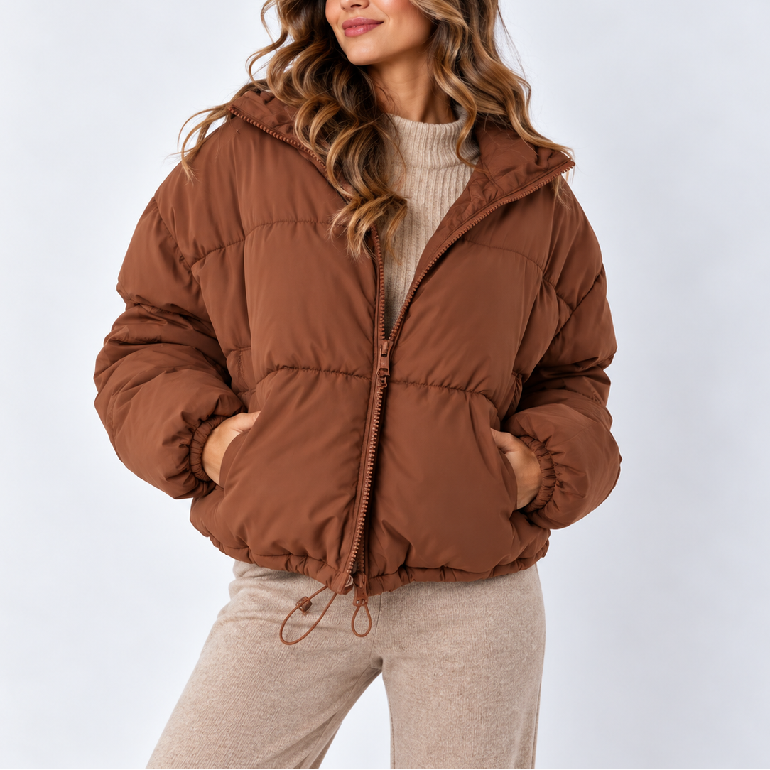 Women's Oversized Puffer Jacket with High Collar and Pockets – Casual, Everyday Wear