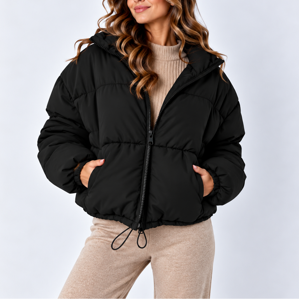 Women's Oversized Puffer Jacket with High Collar and Pockets – Casual, Everyday Wear