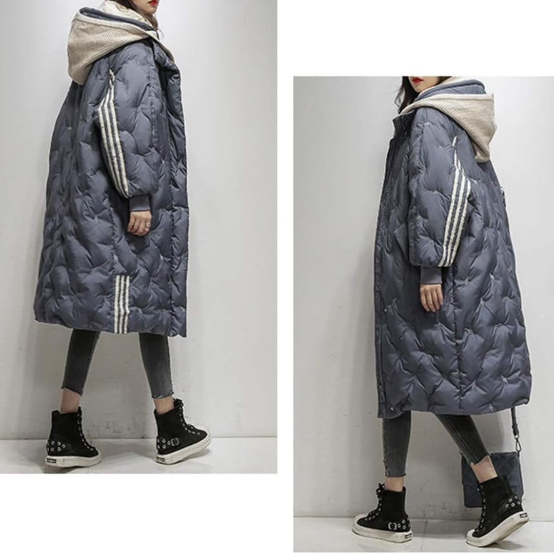 Down Jacket with Hood, Quilted Design, Grey – Casual Wear, Outdoor Activities