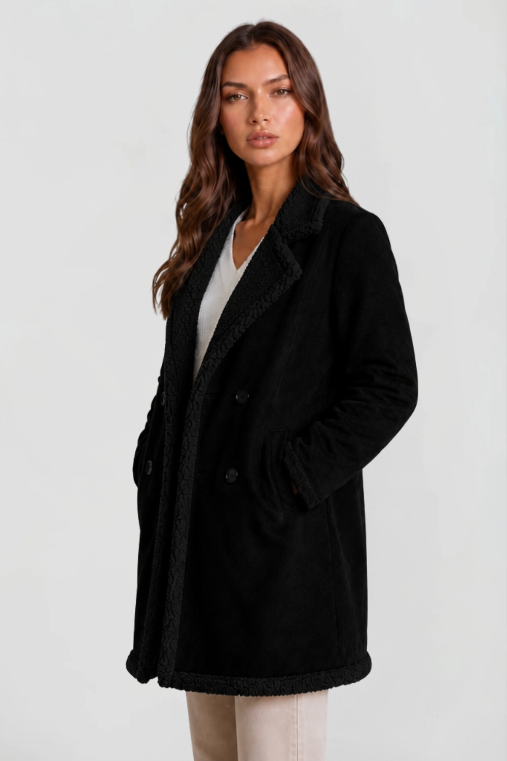 Longline Shearling Coat in Suede – Stylish Layering, Winter Warmth
