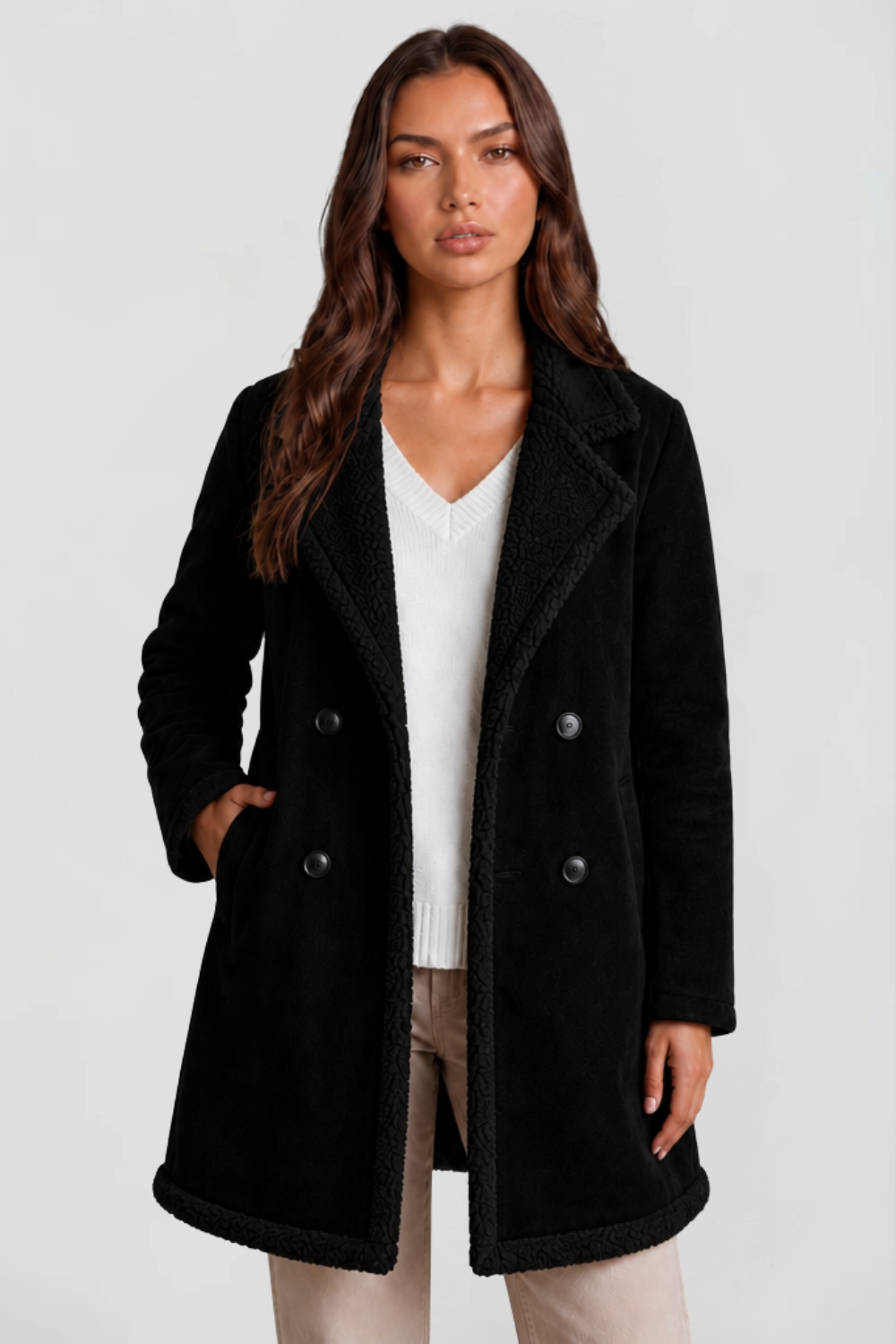Longline Shearling Coat in Suede – Stylish Layering, Winter Warmth