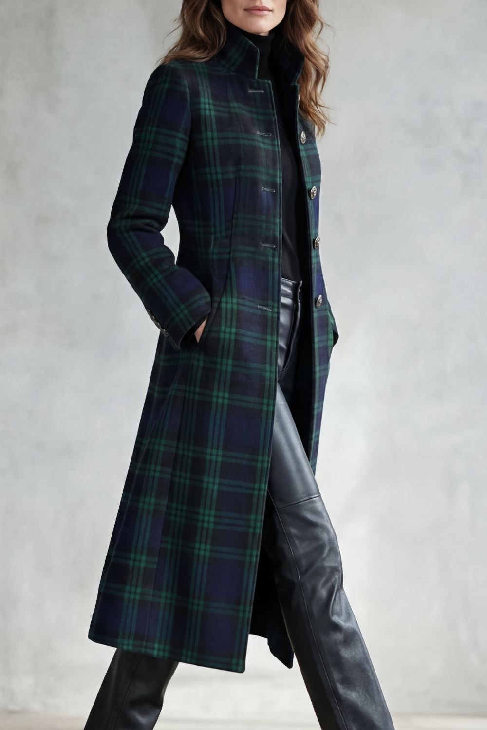 Women's Wool Blend Highland Check Coat – Stylish Layering, Cold Weather