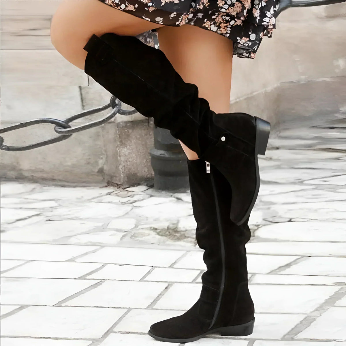 Elegant High Boots in Black Suede – Casual Wear, Everyday Comfort
