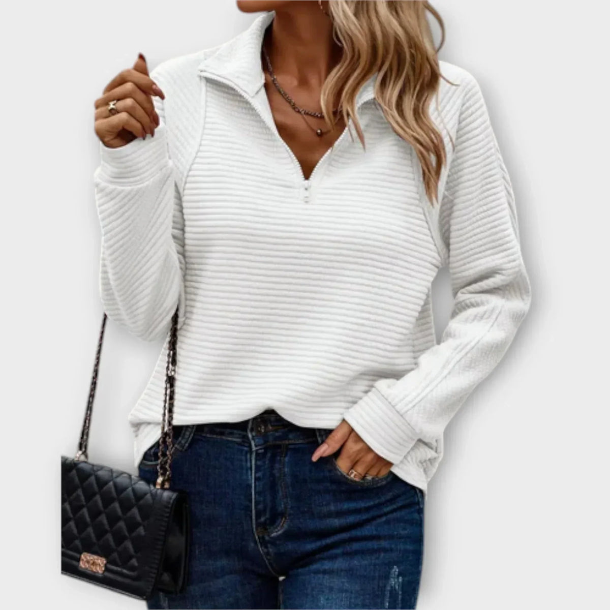 Half-Zip Pullover Jumper in Pink or White – Casual Wear, Layering Essential