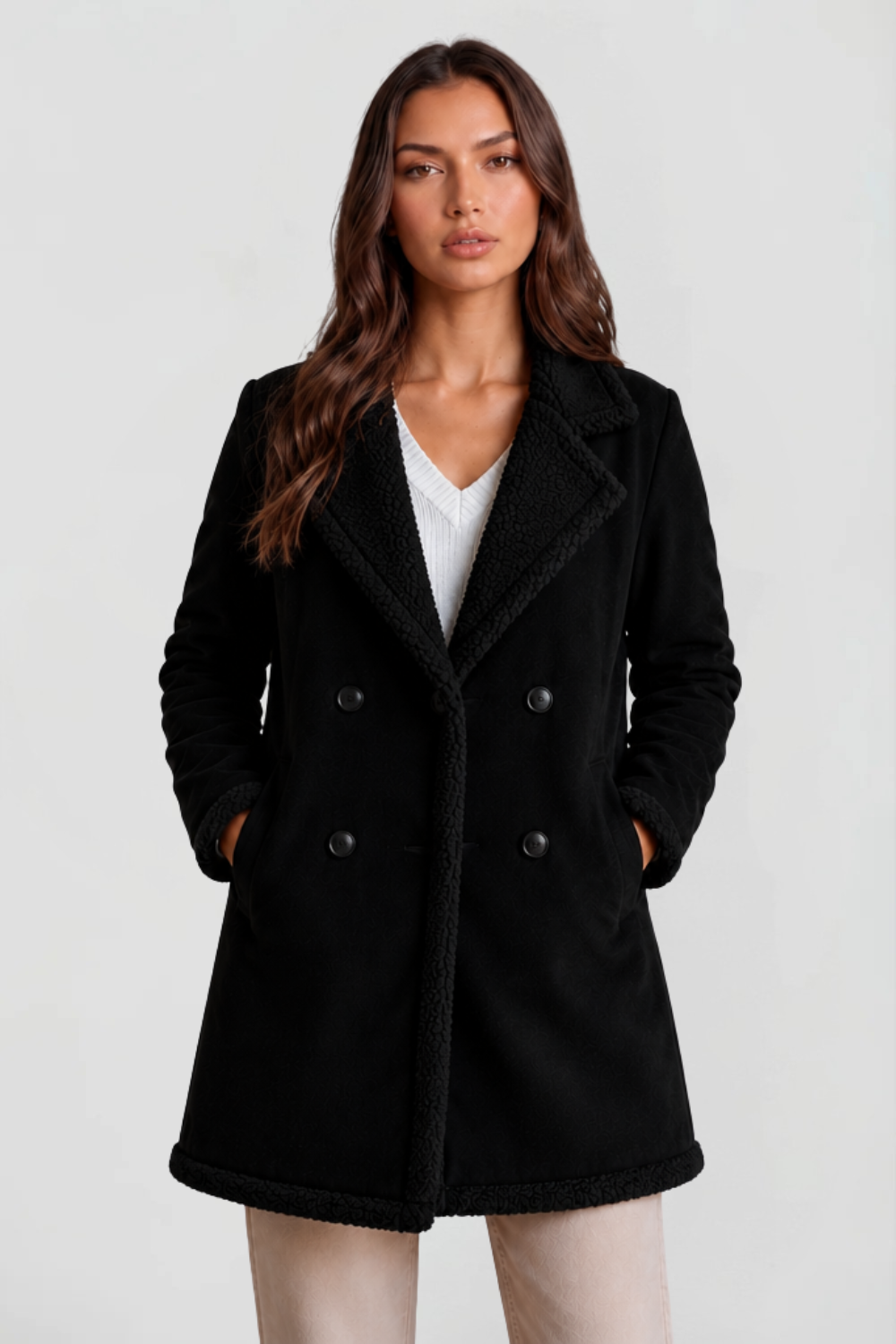 Longline Shearling Coat in Suede – Stylish Layering, Winter Warmth