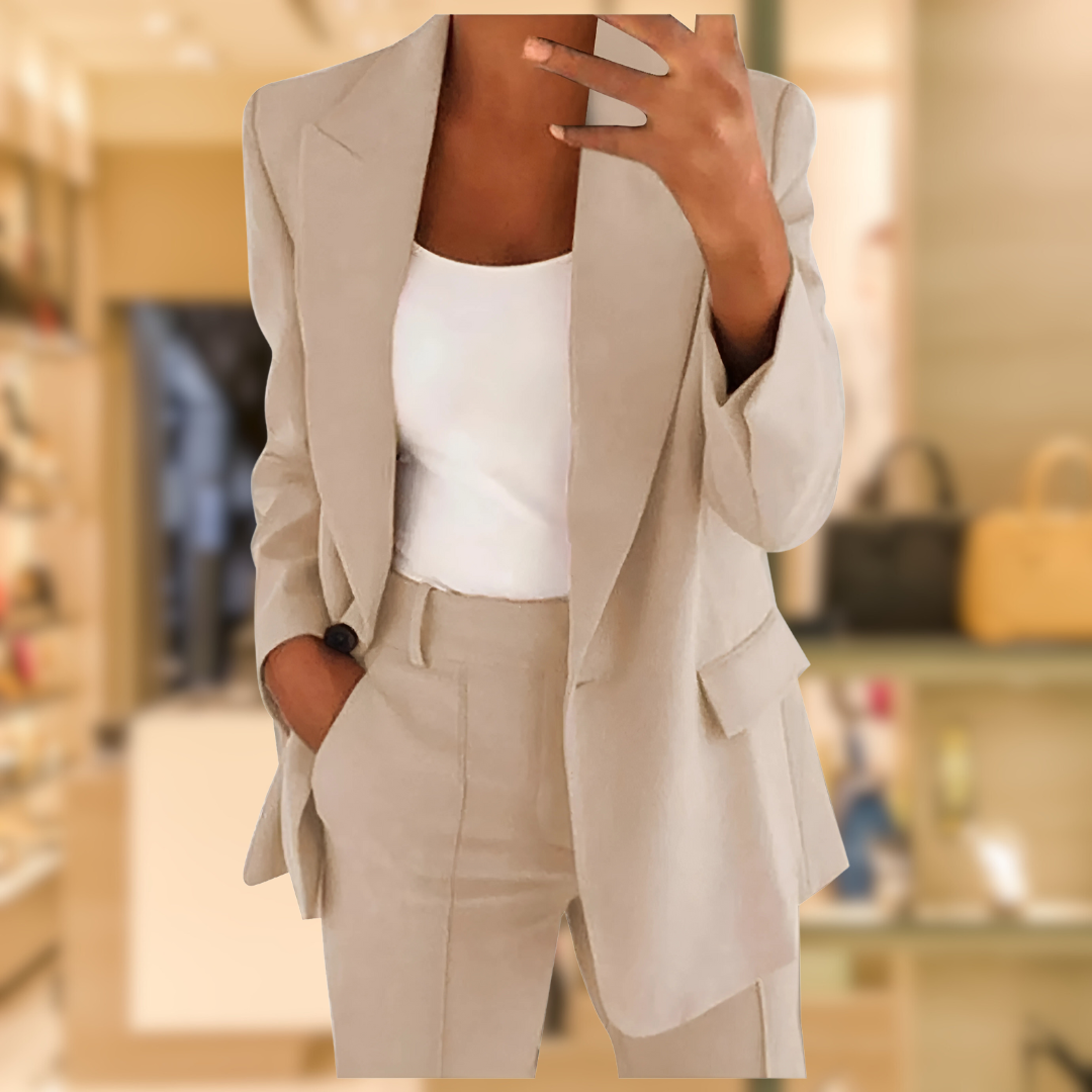 Elegant 2-Piece Suit Set in Black & Grey – Office, Formal Events