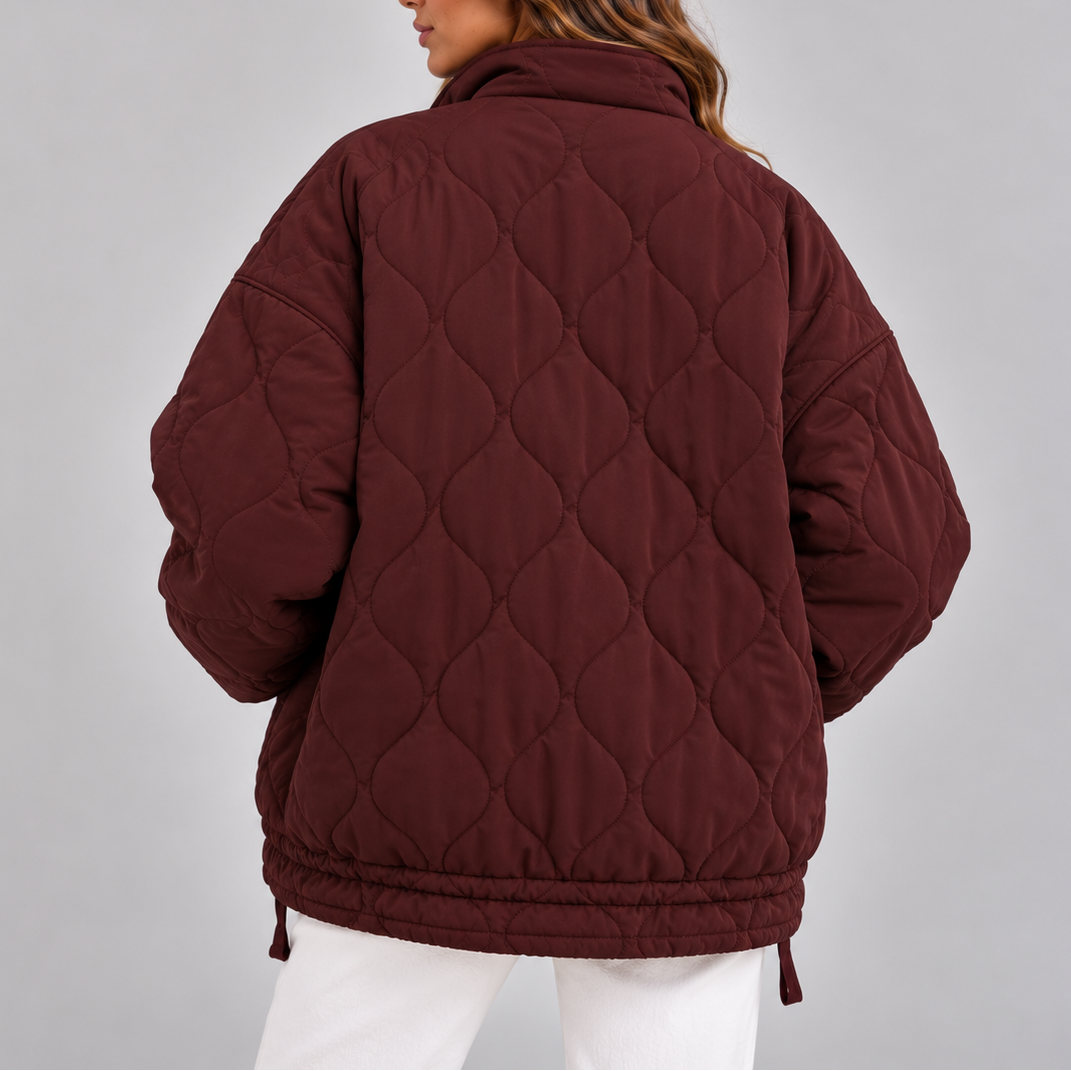 Women's Oversized Quilted Puffer Jacket – High Neck, Zip Up – Casual, Cold Weather