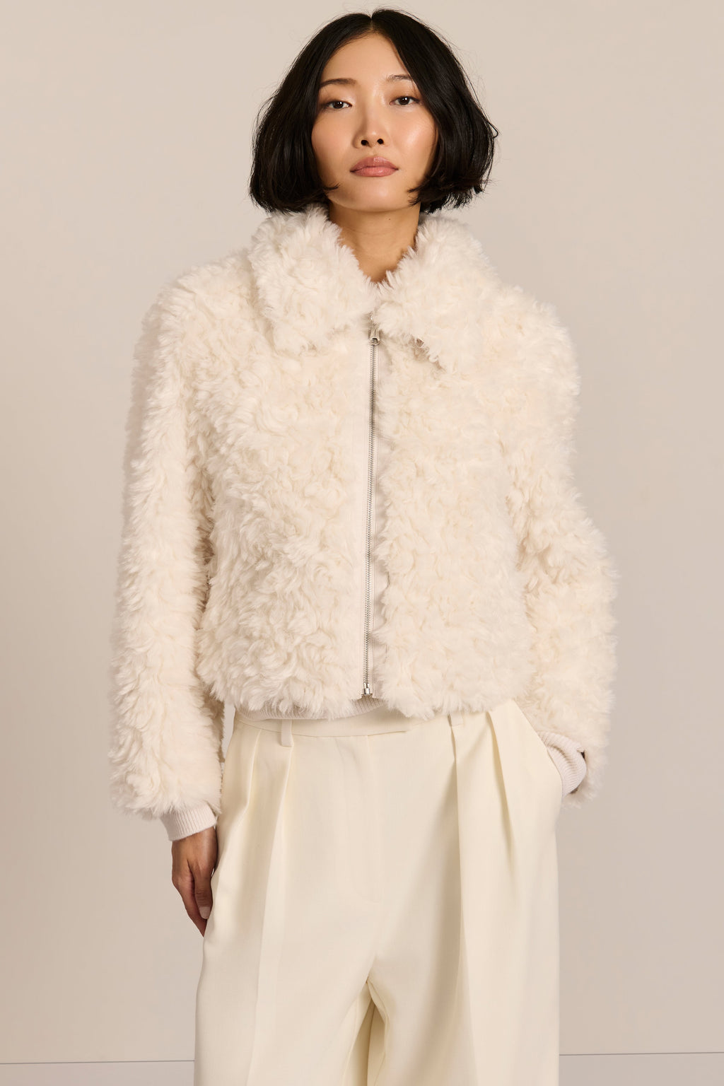 Curly Faux Fur Jacket – Women’s, Cosy, Casual, Everyday Wear, Winter Fashion