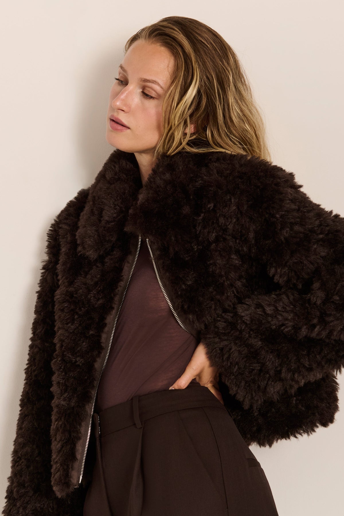 Curly Faux Fur Jacket – Women's Casual Outerwear, Winter Layering