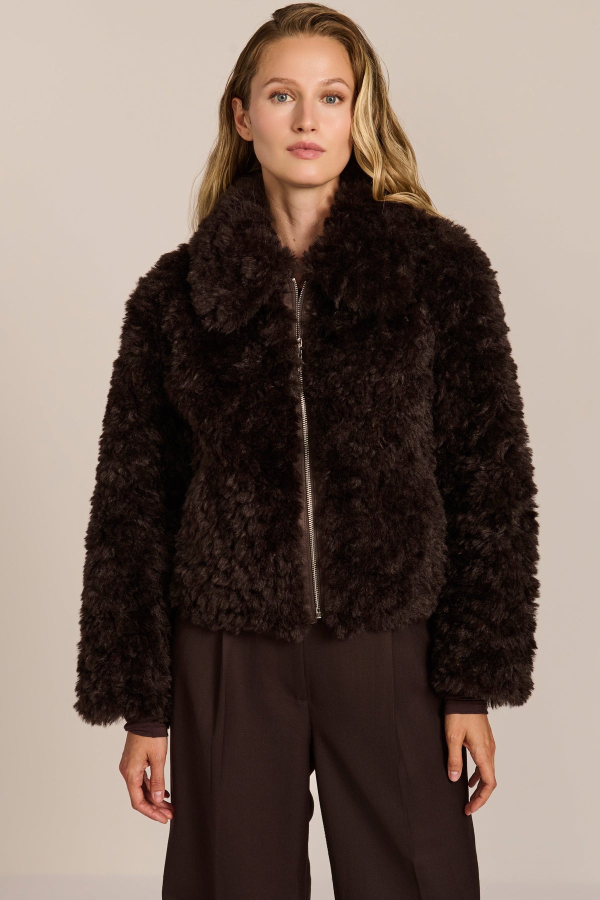 Curly Faux Fur Jacket – Women's Casual Outerwear, Winter Layering