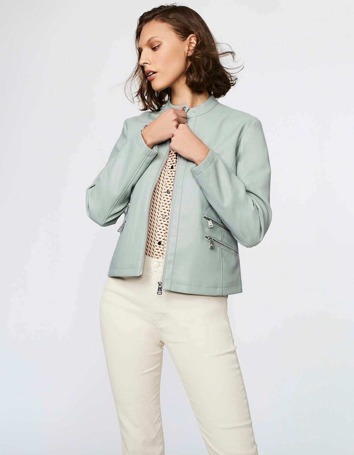 Vegan Leather Jacket in Light Green – Casual Wear, Everyday Style