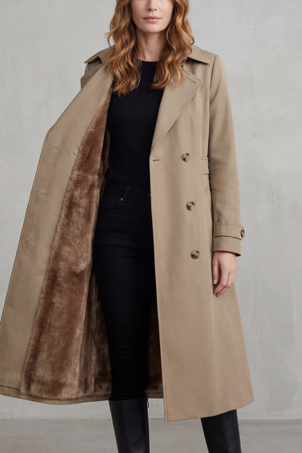 Women's Double-Breasted Winter Coat with Faux Fur Lining – Stylish, Cosy Layering, Everyday Wear
