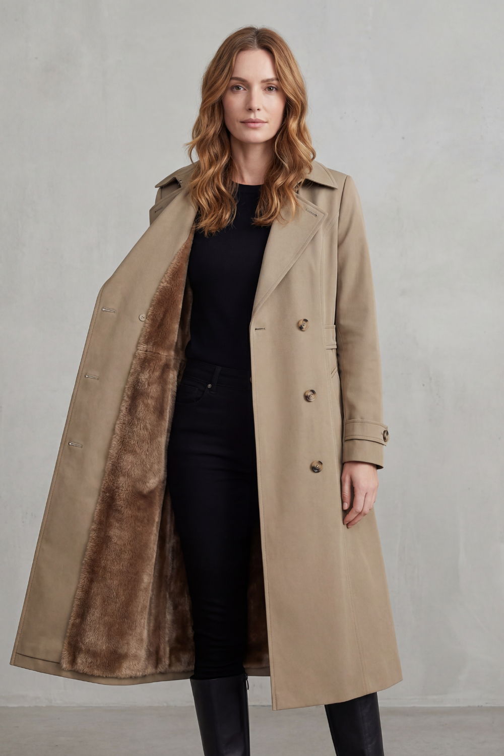 Women's Double-Breasted Winter Coat with Faux Fur Lining – Stylish, Cosy Layering, Everyday Wear