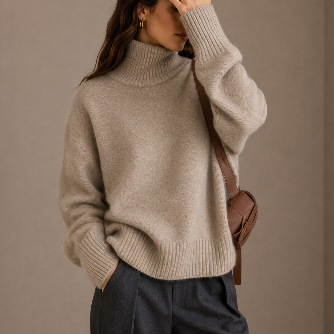 Women’s Oversized Turtleneck Sweater – Soft Knit Jumper, Casual Wear, Winter Style