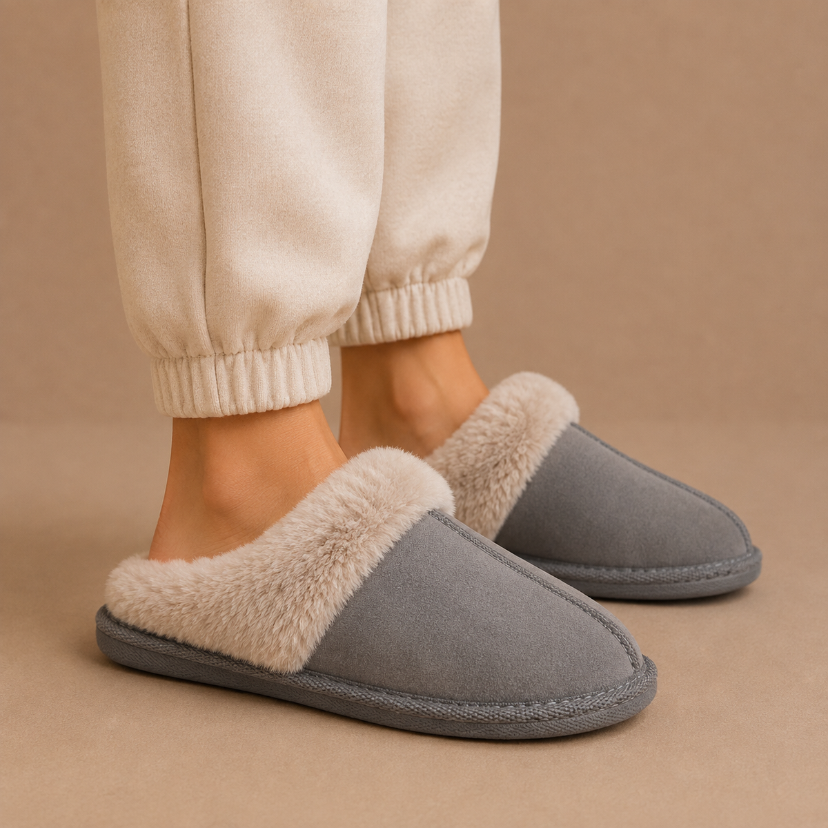 Women's Suede Mule Slippers with Warm Fur Lining – Indoor Comfort, House Relaxation