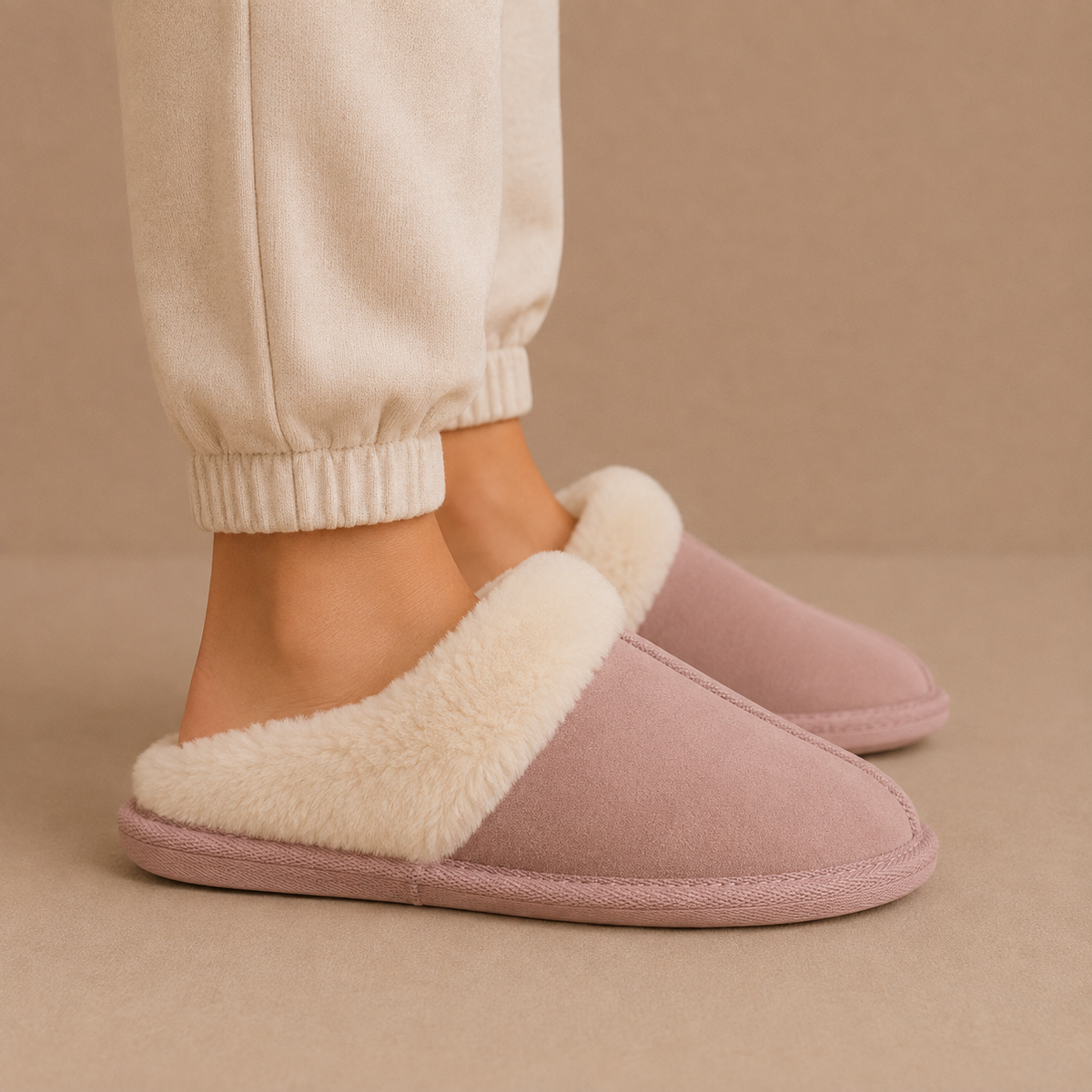 Women's Suede Mule Slippers with Warm Fur Lining – Indoor Comfort, House Relaxation
