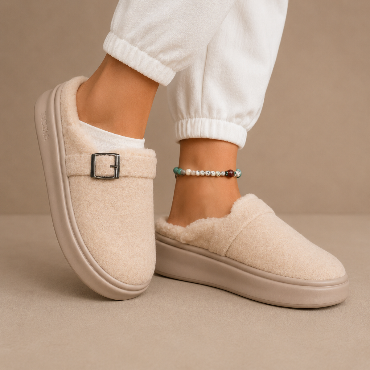 Women's Fleece Slippers – Buckle Closure, Cushioned Comfort – Home, Relaxation