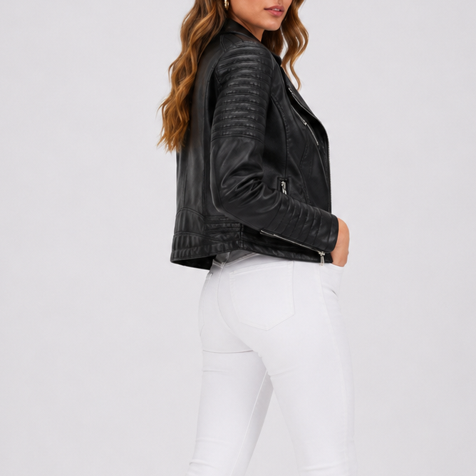 Women's Leather Biker Jacket – Casual Wear, Stylish Outfits