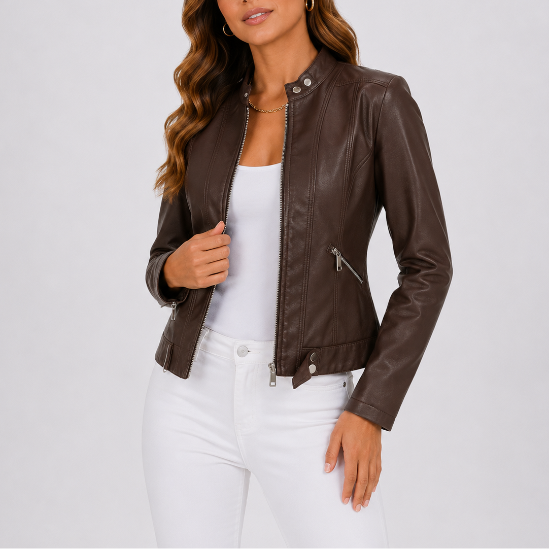 Women's Leather Jacket with Zip Pockets – Casual Wear, Everyday Style