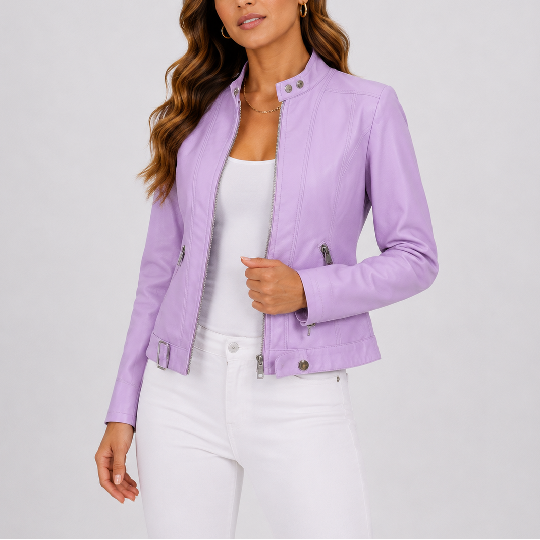 Women's Leather Jacket with Zip Pockets – Casual Wear, Everyday Style