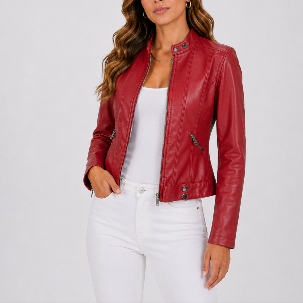 Women's Leather Jacket with Zip Pockets – Casual Wear, Everyday Style