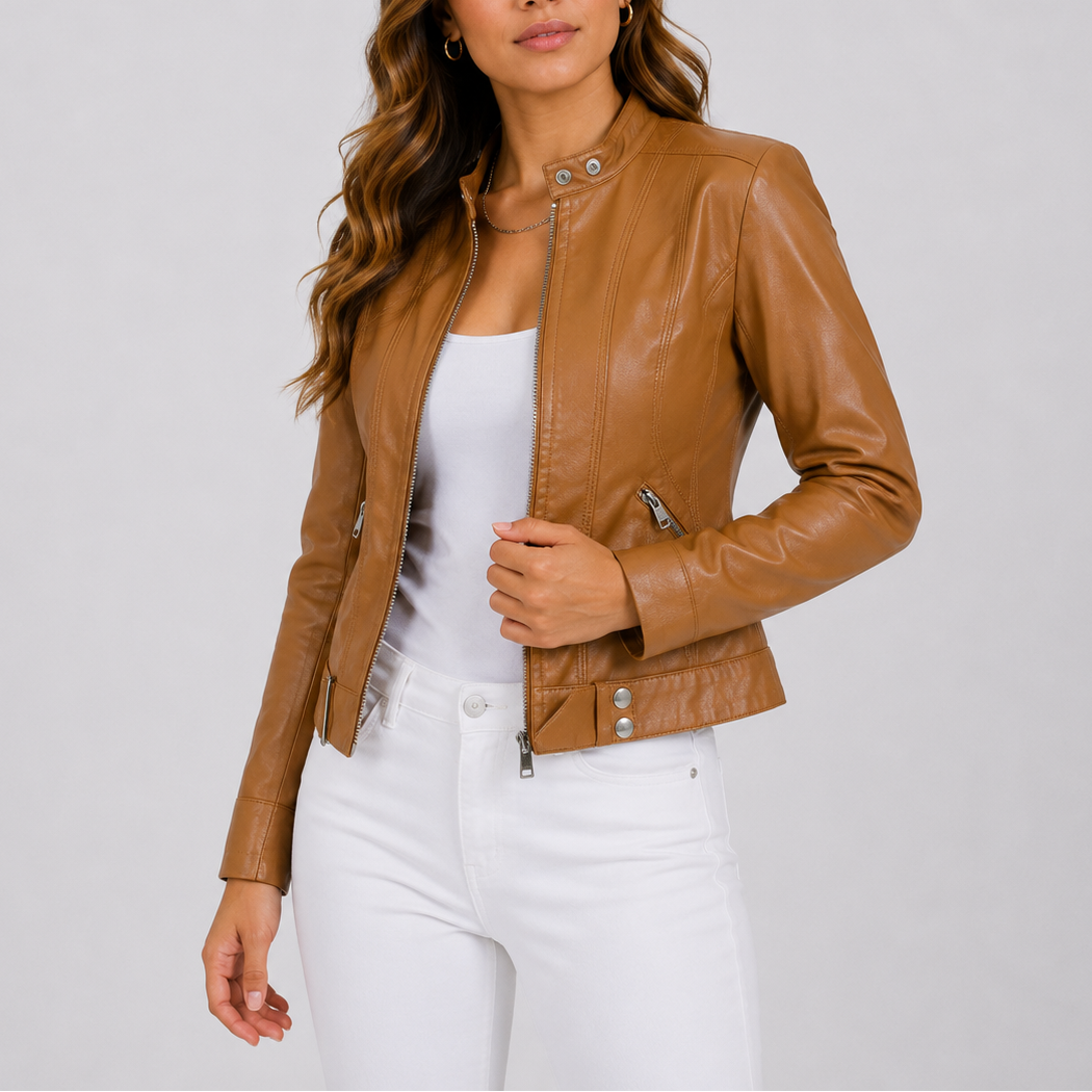 Women's Leather Jacket with Zip Pockets – Casual Wear, Everyday Style