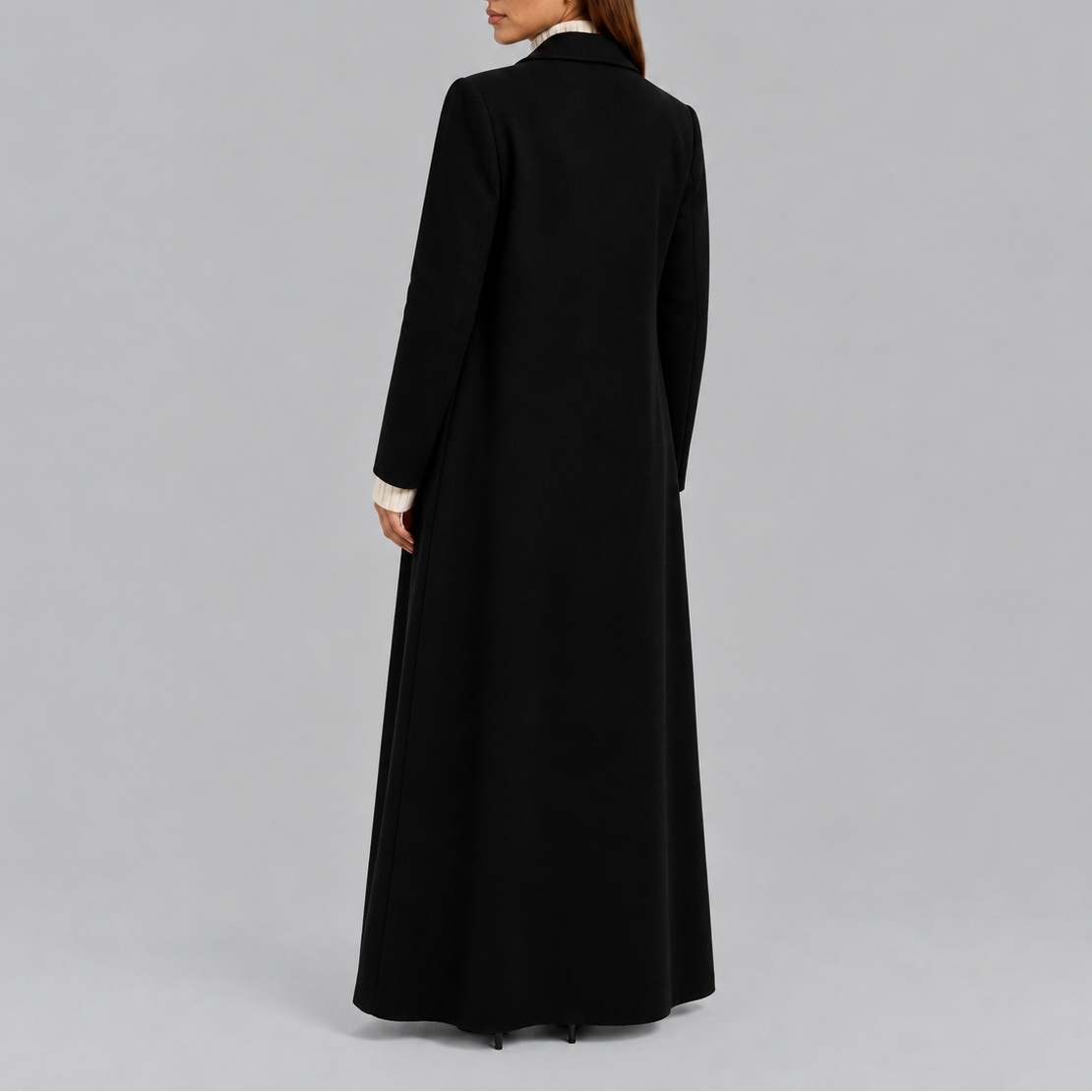 Women's Longline Double-Breasted Coat – Warm Winter Overcoat, Stylish Outerwear