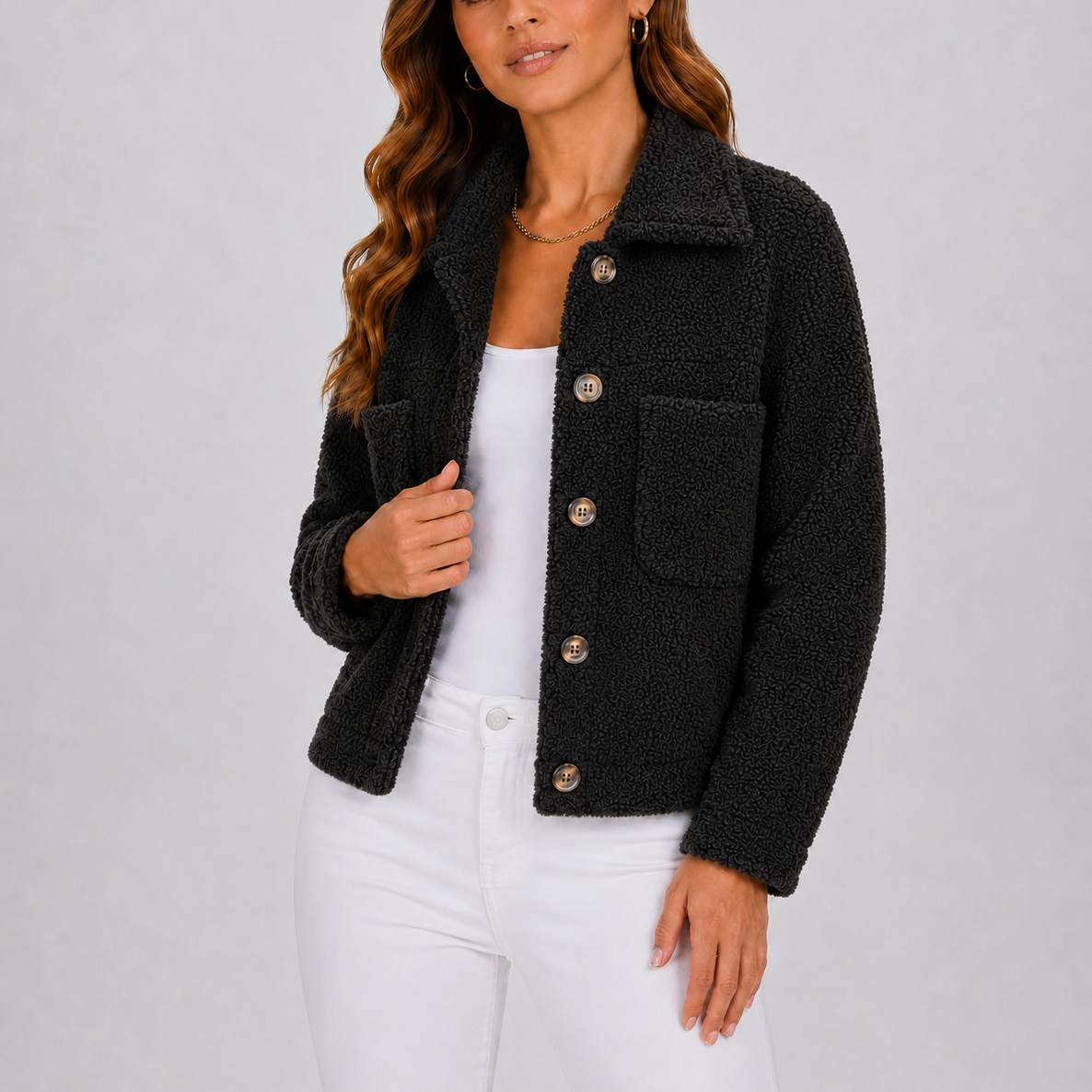Women's Casual Knit Blazer Jacket with Pockets – Office, Everyday Wear