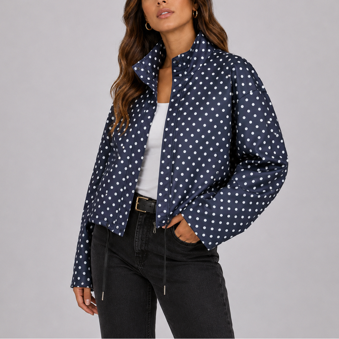 Women's Polka Dot Bomber Jacket – Casual Wear, Everyday Style