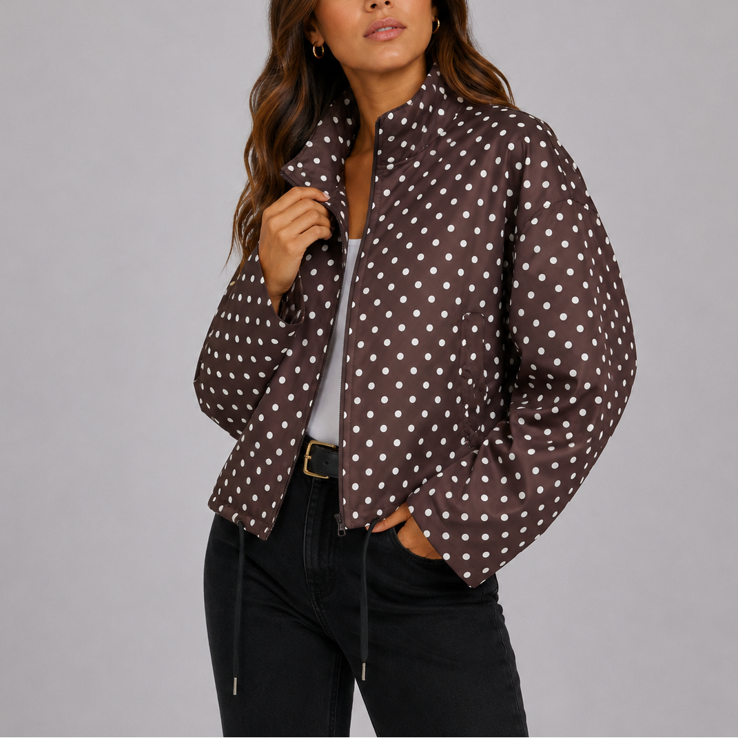 Women's Polka Dot Bomber Jacket – Casual Wear, Everyday Style