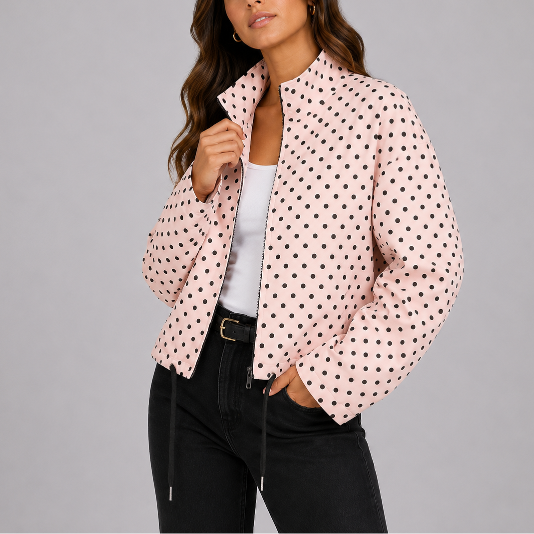 Women's Polka Dot Bomber Jacket – Casual Wear, Everyday Style