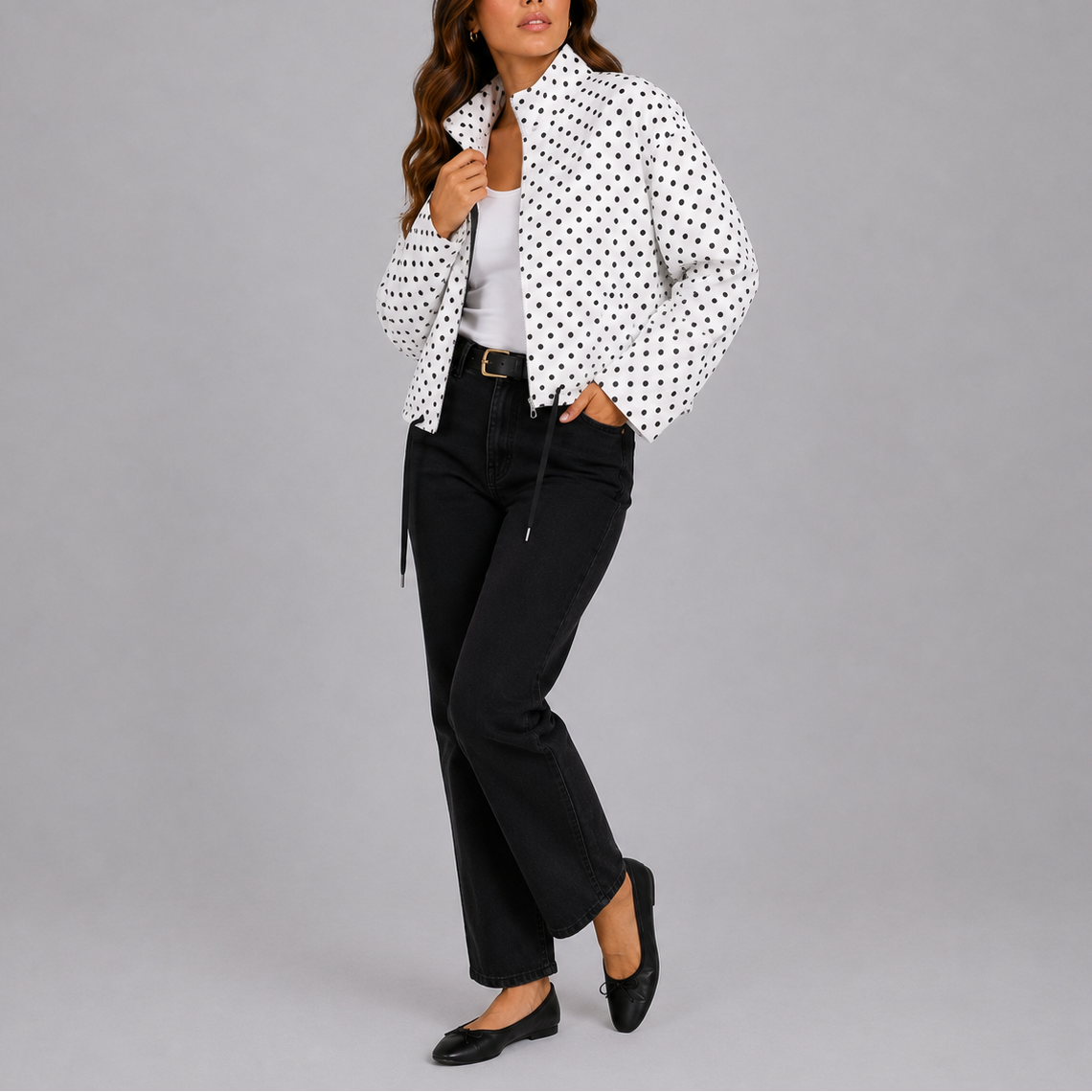 Women's Polka Dot Bomber Jacket – Casual Wear, Everyday Style