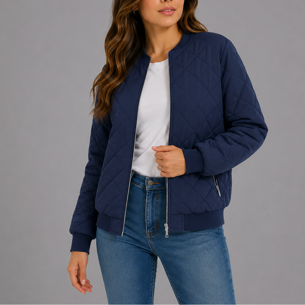 Women's Quilted Bomber Jacket with Pockets – Casual Wear, Outdoor Style