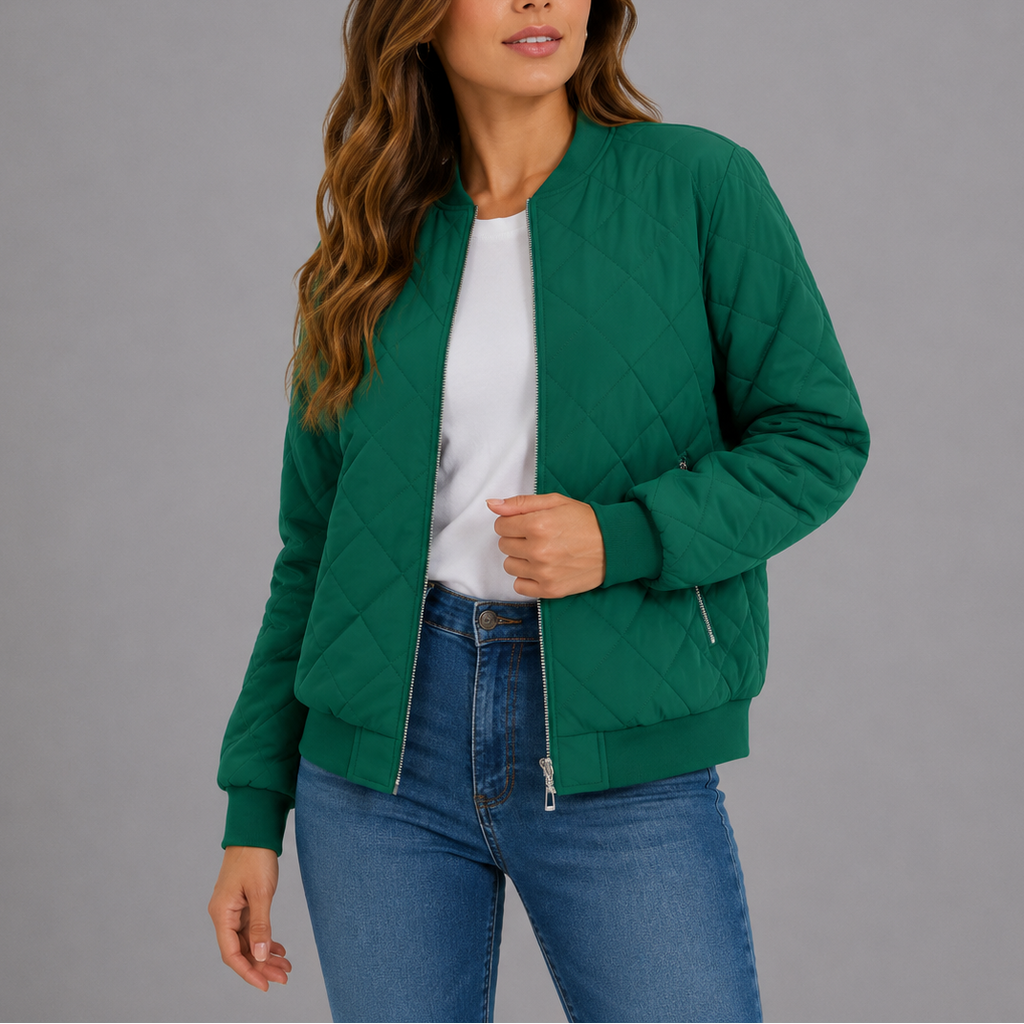 Women's Quilted Bomber Jacket with Pockets – Casual Wear, Outdoor Style