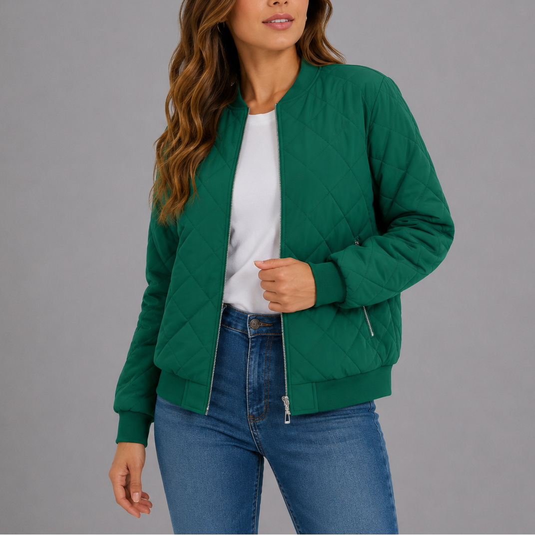 Women's Quilted Bomber Jacket with Pockets – Casual Wear, Outdoor Style