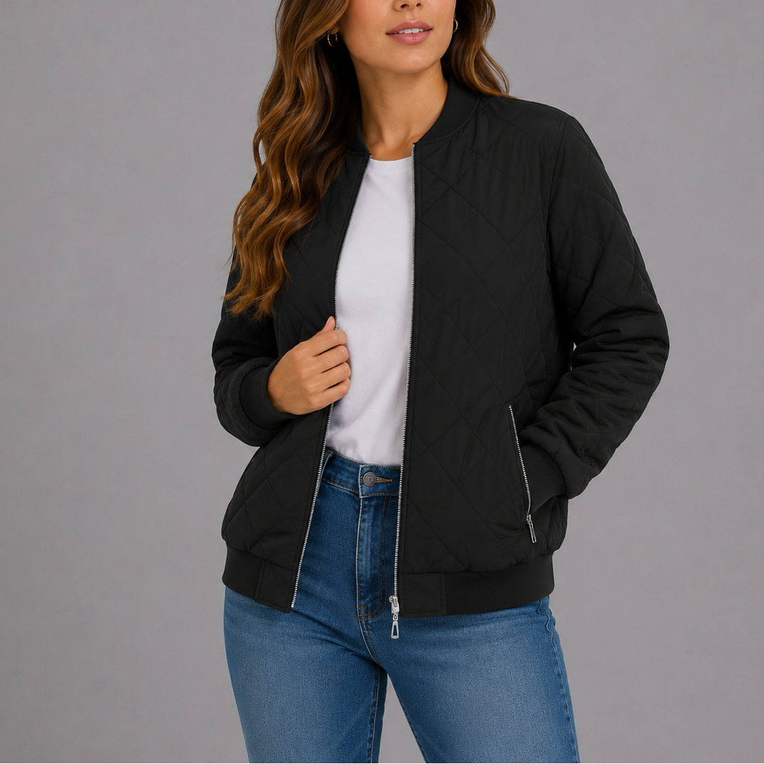 Women's Quilted Bomber Jacket with Pockets – Casual Wear, Outdoor Style