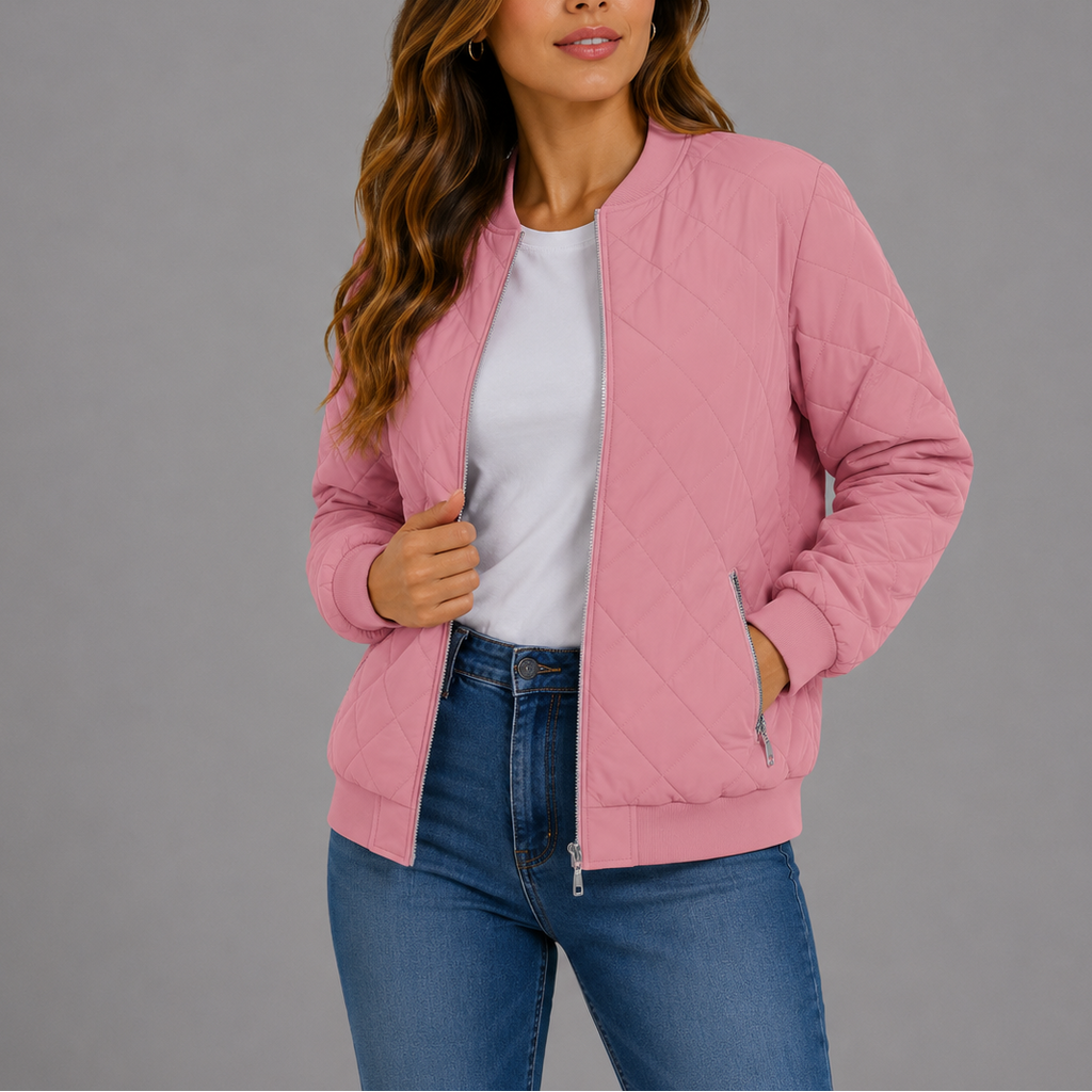 Women's Quilted Bomber Jacket with Pockets – Casual Wear, Outdoor Style