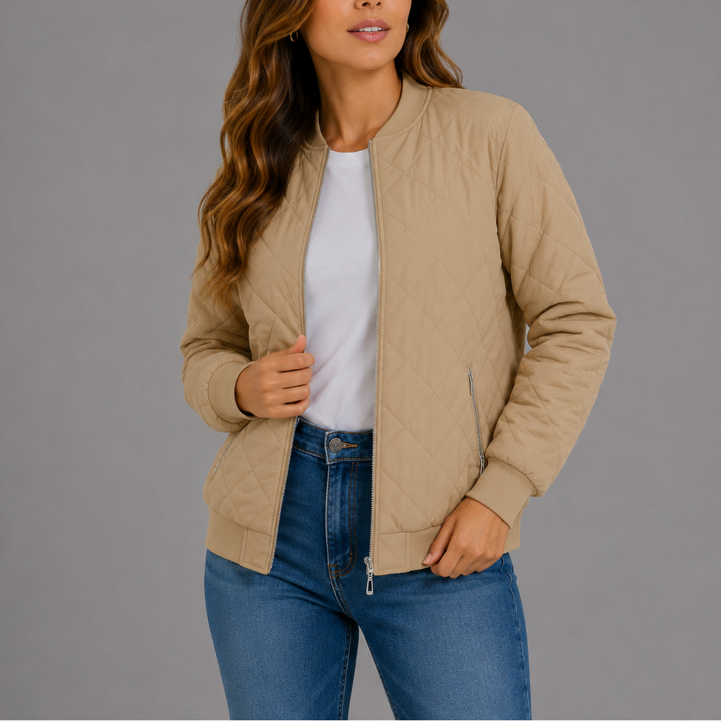 Women's Quilted Bomber Jacket with Pockets – Casual Wear, Outdoor Style