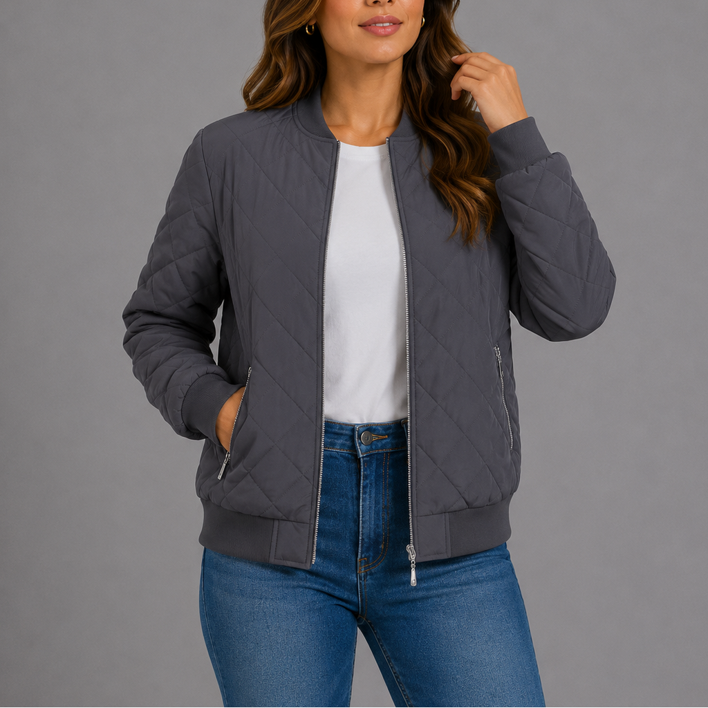 Women's Quilted Bomber Jacket with Pockets – Casual Wear, Outdoor Style