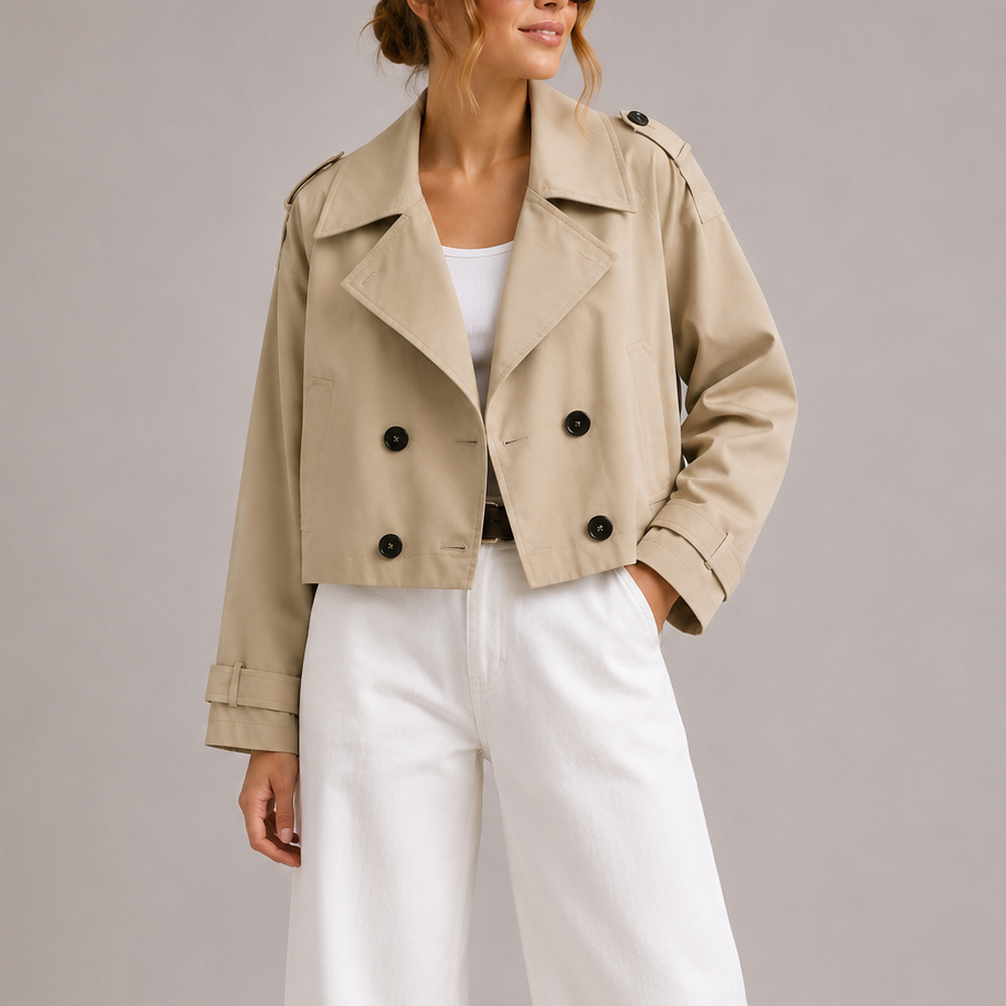Women's Cropped Trench Coat Jacket – Casual Wear, Office Style