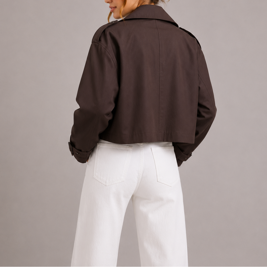 Women's Cropped Trench Coat Jacket – Casual Wear, Office Style