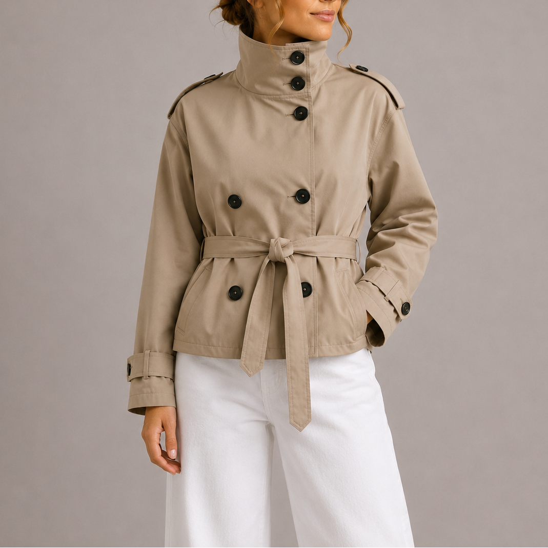 Women's Cropped Trench Coat Jacket – Stylish Layering, Office Wear