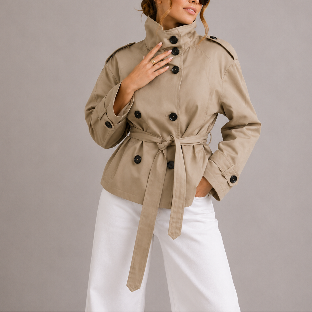 Women's Cropped Trench Coat Jacket – Stylish Layering, Office Wear
