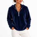 Women's Velvet Quarter-Zip Hoodie with Long Sleeves – Casual Wear, Everyday Comfort