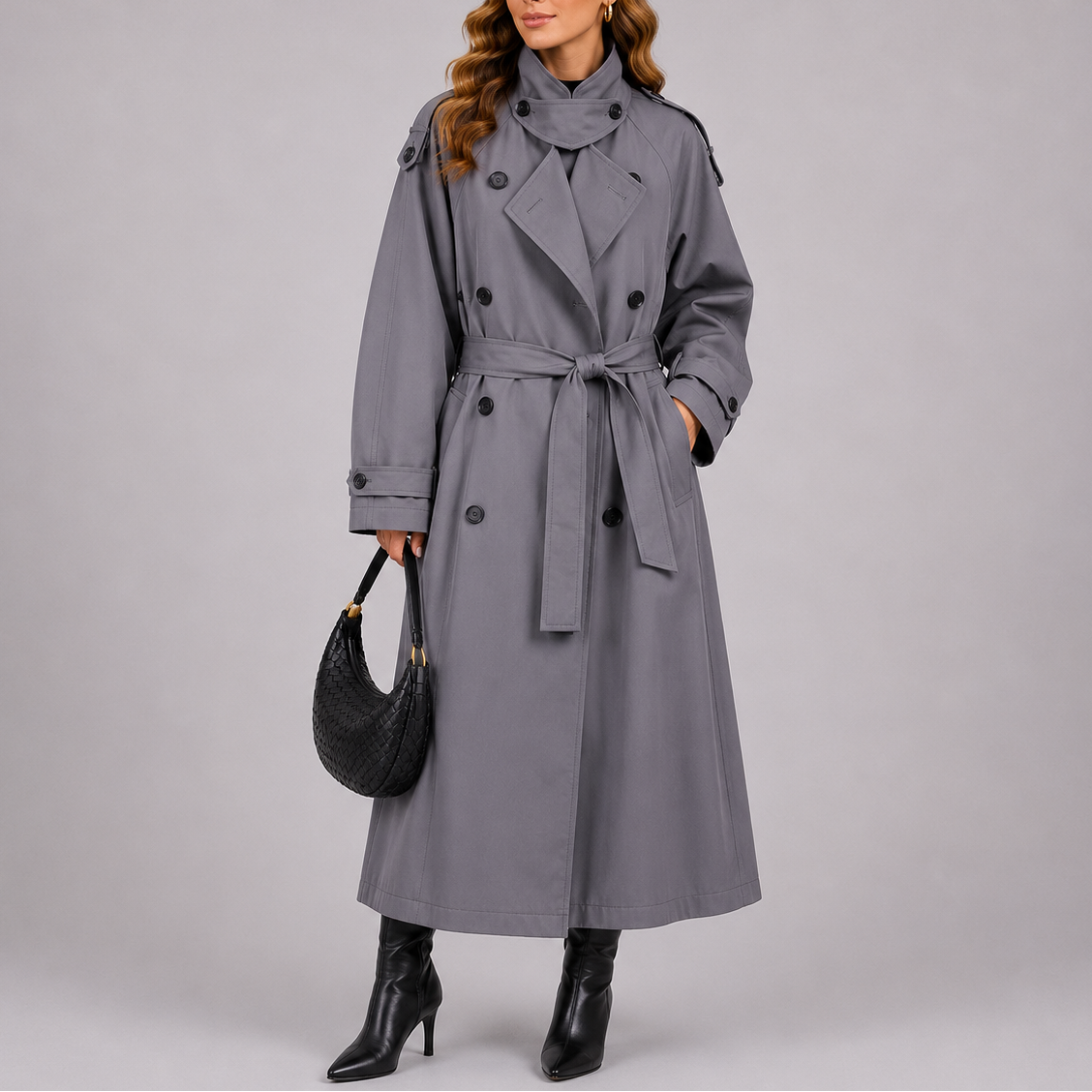 Women's Tailored Trench Coat with Waist Belt – Office, Casual Wear