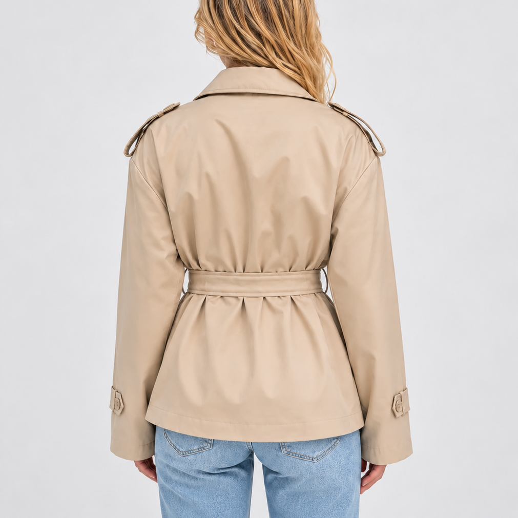 Women’s Double-Breasted Trench Coat with Belt – Casual, Office Wear