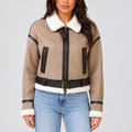 Women’s Cropped Aviator Jacket with Teddy Lining – Casual, Winter Wear