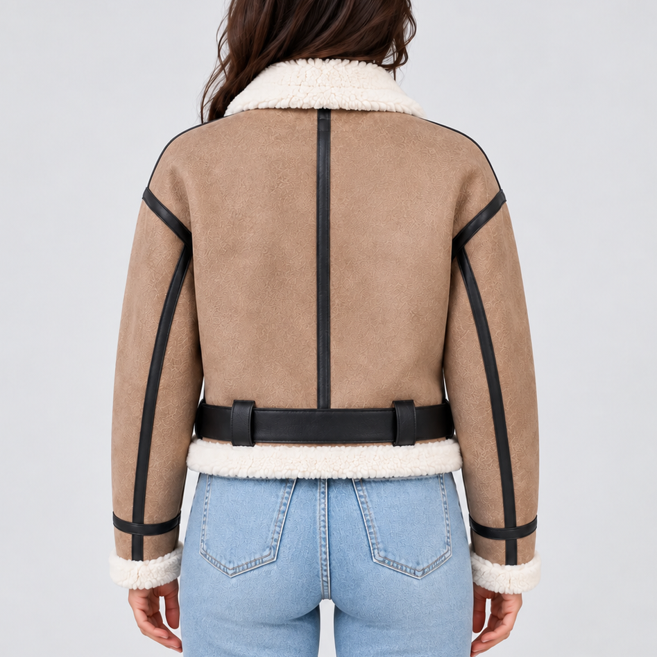 Women’s Cropped Aviator Jacket with Teddy Lining – Casual, Winter Wear