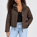 Women’s Cropped Jacket with High Collar, Polka Dot Design – Casual, Layering